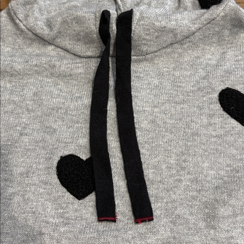 CHARLIE B Gray Hoodie Oversized Sweater with Black and Red Heart Accents - Picture 3 of 6